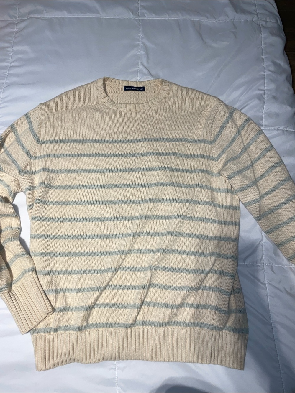 Brandy Melville Cream and Light Gray Striped Crewneck Sweater - Picture 2 of 3